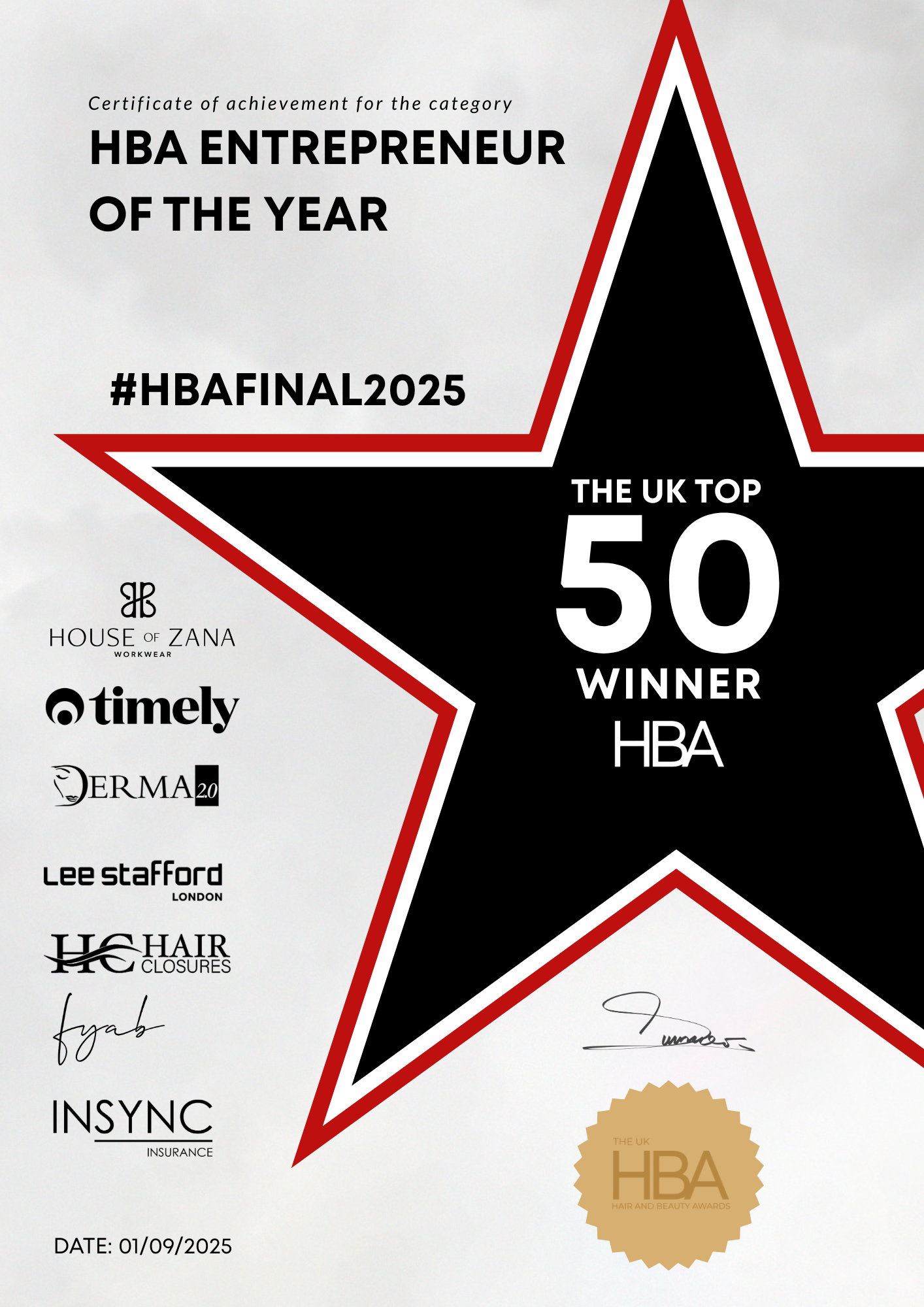 HBA Entrepreneur of the Year Top 50 award for Dream Studio 97